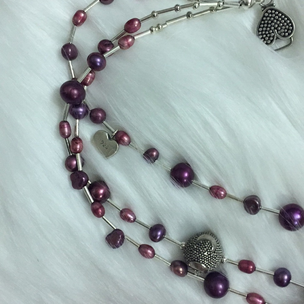 Silver and cultured pearl necklace - Picture 3 of 6